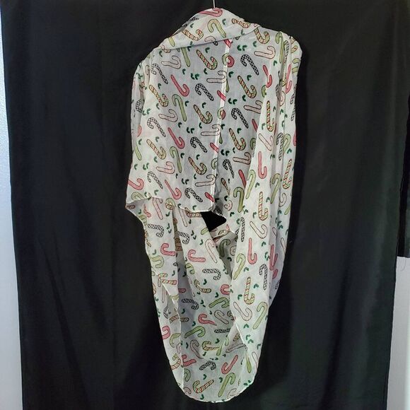 Candy Cane Infinity Scarf Womens White Red Christmas Rectangle Wrap Sheer New - Picture 4 of 8